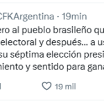 Cristina Kirchner felicitó a Lula